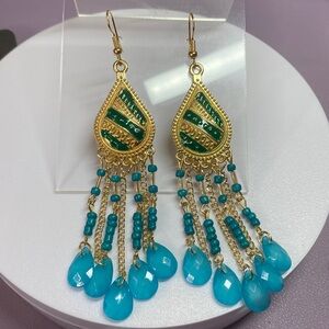 Blue Boho tassel beaded drop earrings